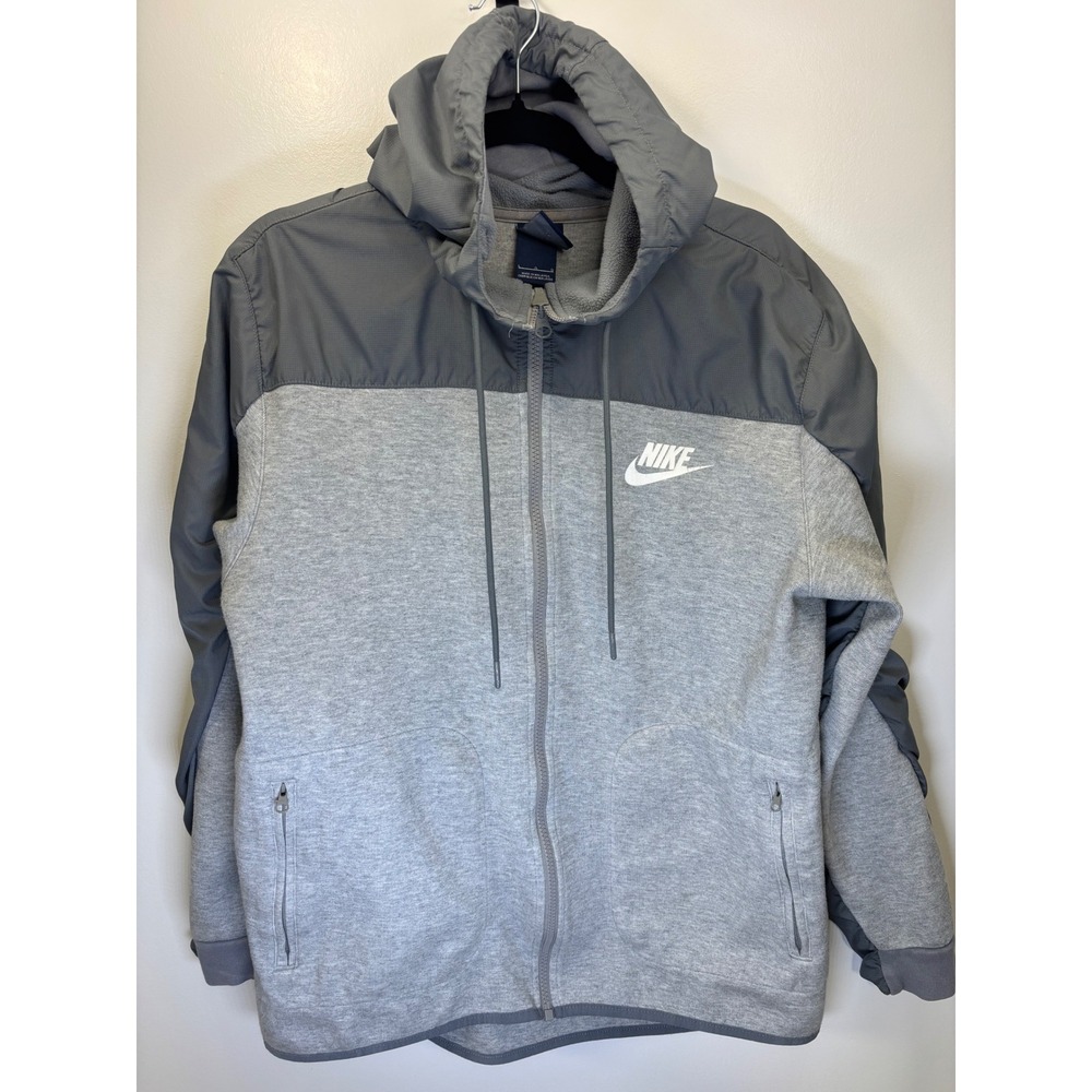 Nike Mens Grey Colorblock Full Zip‎ Fleece Hoodie Ripstop Hybrid Jacket Large